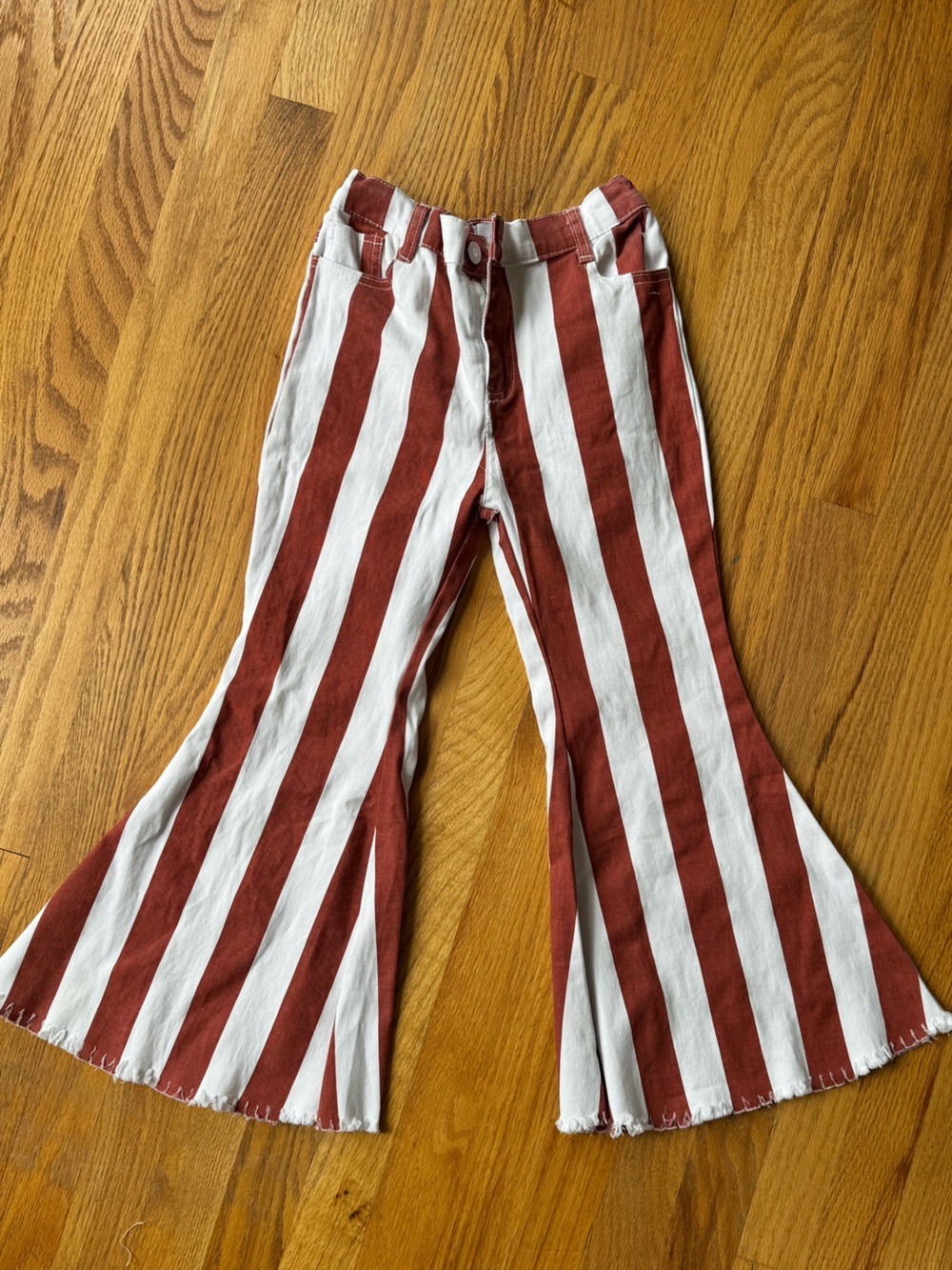 Girls Striped Flared Jeans in Rust and White